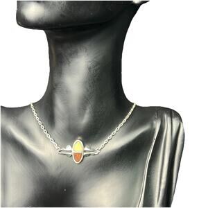 VTG 925 Sterling Silver Inline Pendant Necklace Two Tone Minimalist 16’long 9Gms